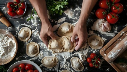 Chef Makes Delicious Dumplings: A Culinary Journey with Dough, Tomatoes, and Flour