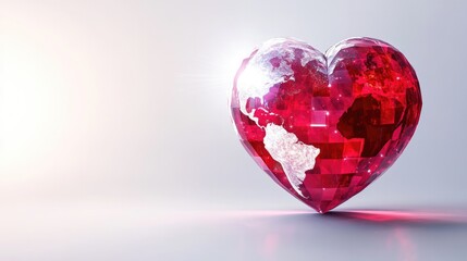 Concept of world heart day, A red heart on a futuristic white world map background, Generative AI