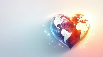 Concept of world heart day, A red heart on a futuristic white world map background, Generative AI