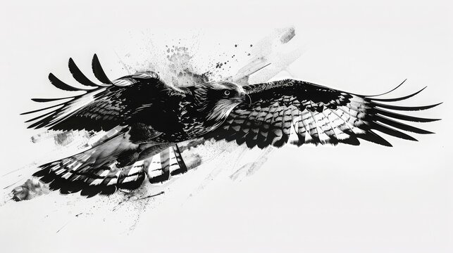 水墨画風の鷹の絵,Generative AI AI画像
