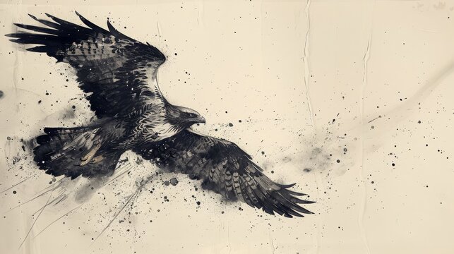 水墨画風の鷹の絵,Generative AI AI画像