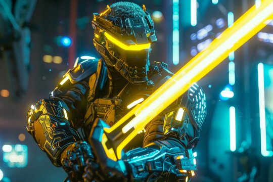 cyberpunk glowing yellow armor