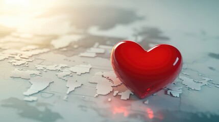 Concept of world heart day, A red heart on a futuristic white world map background, Generative AI