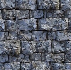 Fototapeta premium Rough dark grey stone block wall texture showing weathered masonry details in natural outdoor light.