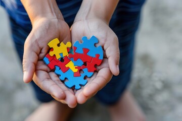 Hands Holding Puzzle Pieces in Heart Shape