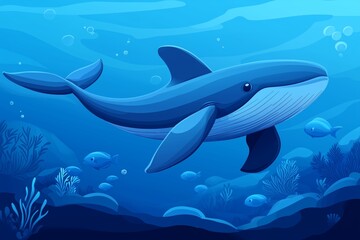 Naklejka premium illustration of a majestic blue whale swimming gracefully in the deep blue ocean.