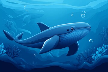 Fototapeta premium illustration of a majestic blue whale swimming gracefully in the deep blue ocean.