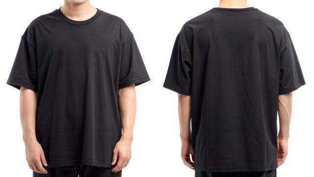 black oversized t shirt front and back for mockup isolated on white background