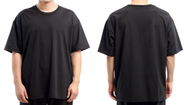 black oversized t shirt front and back for mockup isolated on white background