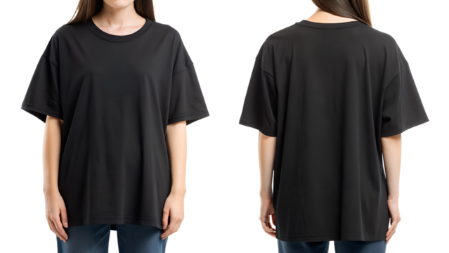 black oversized t shirt front and back for mockup isolated on white background