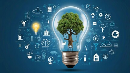 A Tree Inside a Light Bulb as an Emblem of Conservation and Eco-Friendly Technology