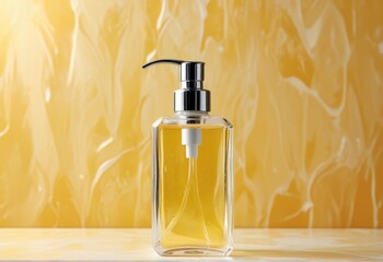 Vibrant sunshine-yellow canvas serves as the perfect contrast to this sleek, transparent soap dispenser