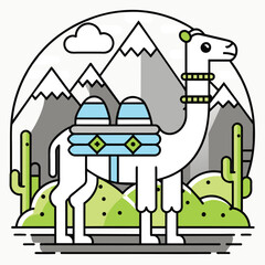 Camel with Saddle Standing in a Desert Landscape