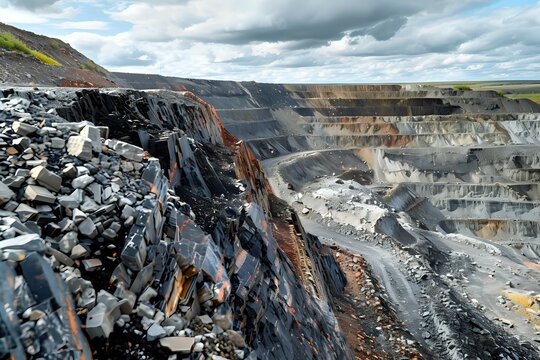 Open Pit Mine Reveals Layers of Earth and Minerals