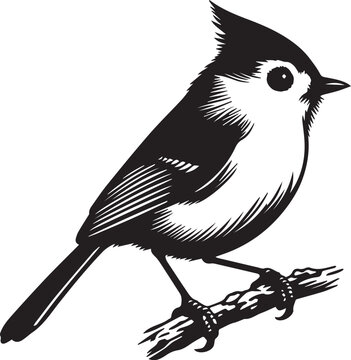 Tufted titmouse bird silhouettes vector illustration