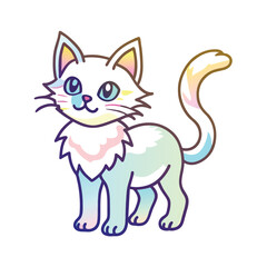 Obraz premium Cartoon Illustration of a White and Pastel Cat with Blue Eyes