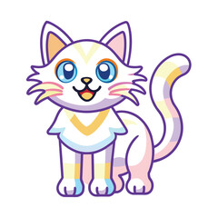 Cartoon Cat with Pastel Stripes and Big Eyes