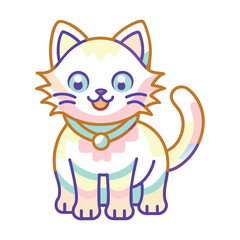 Obraz premium Cartoon Illustration of a Pastel-Colored Cat with a Collar and Tag