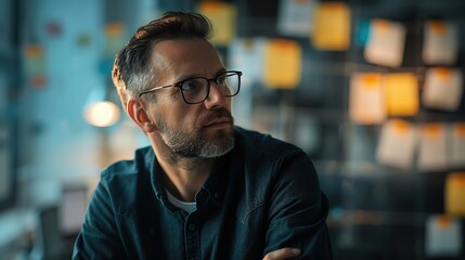 Obraz premium Product manager presenting a new launch plan, rightaligned, pastel background, high resolution, more clarity with clear light and sharp focus , high detailed ,