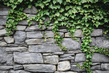 Stone wall covered in vines, cut out, ai