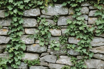 Stone wall covered in vines, cut out, ai