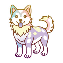 Cartoon Husky Dog with Rainbow and White Spots