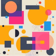 Minimal geometric background with bright colorful squares and round elements, vector illustration for cards, Playful and Vibrant