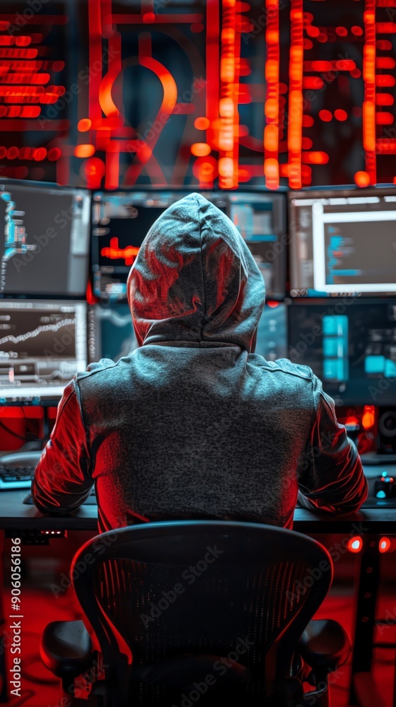 Poster Hacker at Work in a Dark Room.