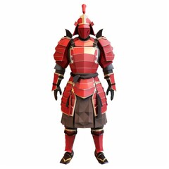 3D Render, Low Poly style of a Chinese imperial guard armor set, on isolated white background