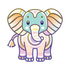 Naklejka premium Cute Cartoon Elephant with Pastel Rainbow Pattern
