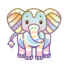 Cartoon Elephant with Rainbow Pattern and Large Ears