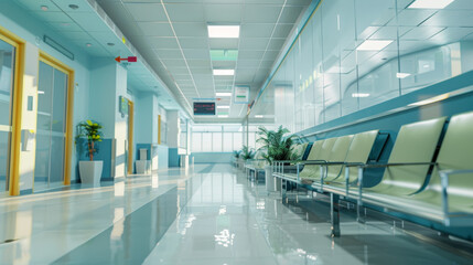 Obraz premium interior of the modern hospitals with all the latest amenities and facilities including hi tech MRI and CT machines, hospital beds, latest air filtration, clean hallway and rooms, well maintained