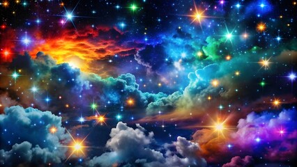 Obraz premium Pink unicorn sky with stars. Cute purple pastel background. Fantasy-dreaming galaxy and magic-wavy space 