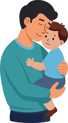 Illustration of a Father Hugging His Son While Wearing His Shirt