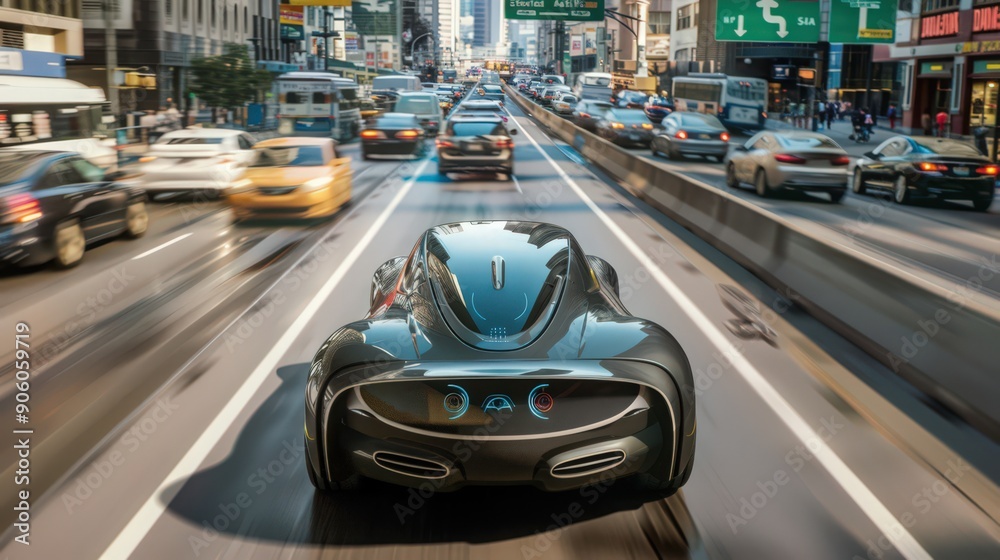 Poster autonomous driving technology, where ai algorithms and sensors navigate urban environments and highw