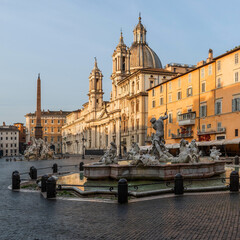 Rome, Italy. Piazza Navona, the Neptune fountain and the church of St. Agnes in the early morning © Max Zolotukhin