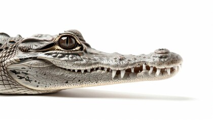 Fototapeta premium Close-up of a baby alligator's head with sharp teeth.