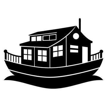 black boat house floating on water clip art preview