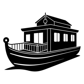 recommend clip art: Houseboat silhouette vector illustration