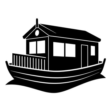 recommend clip art: Houseboat silhouette vector illustration