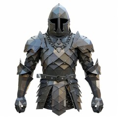 Fototapeta premium 3D Render, Low Poly style of a Viking warrior's chainmail armor set, on isolated white background, Generative AI