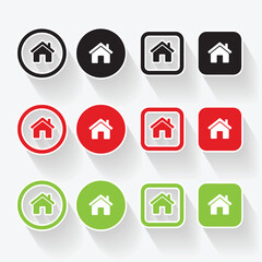 Isolated shadow home logo icon design with green, red and black color