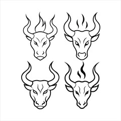 fuego ardiente como silueta con forma de cabeza de toro line art vector