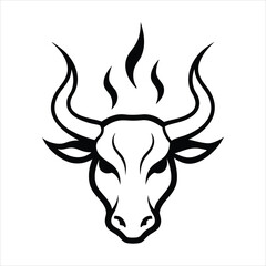 fuego ardiente como silueta con forma de cabeza de toro line art vector