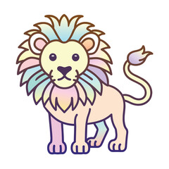 Obraz premium Cartoon Rainbow Lion with Fluffy Mane