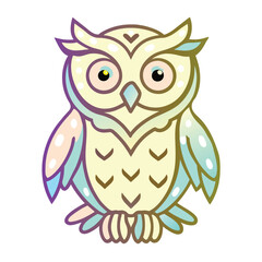 Naklejka premium A Cartoon Owl With Pastel Feathers and Large Eyes
