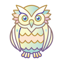 Naklejka premium Colorful Cartoon Owl with Yellow, Green, and Pink Feathers
