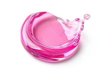 Collagen gel texture. Pink serum toner drop isolated on white background