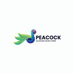 Vector Logo Illustration Peacock Gradient Colorful Style
