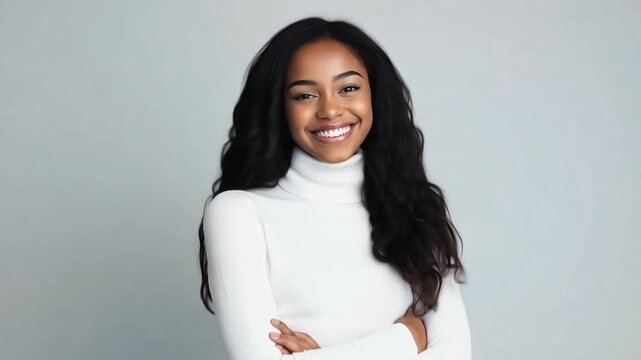 Woman smiling portrait white background